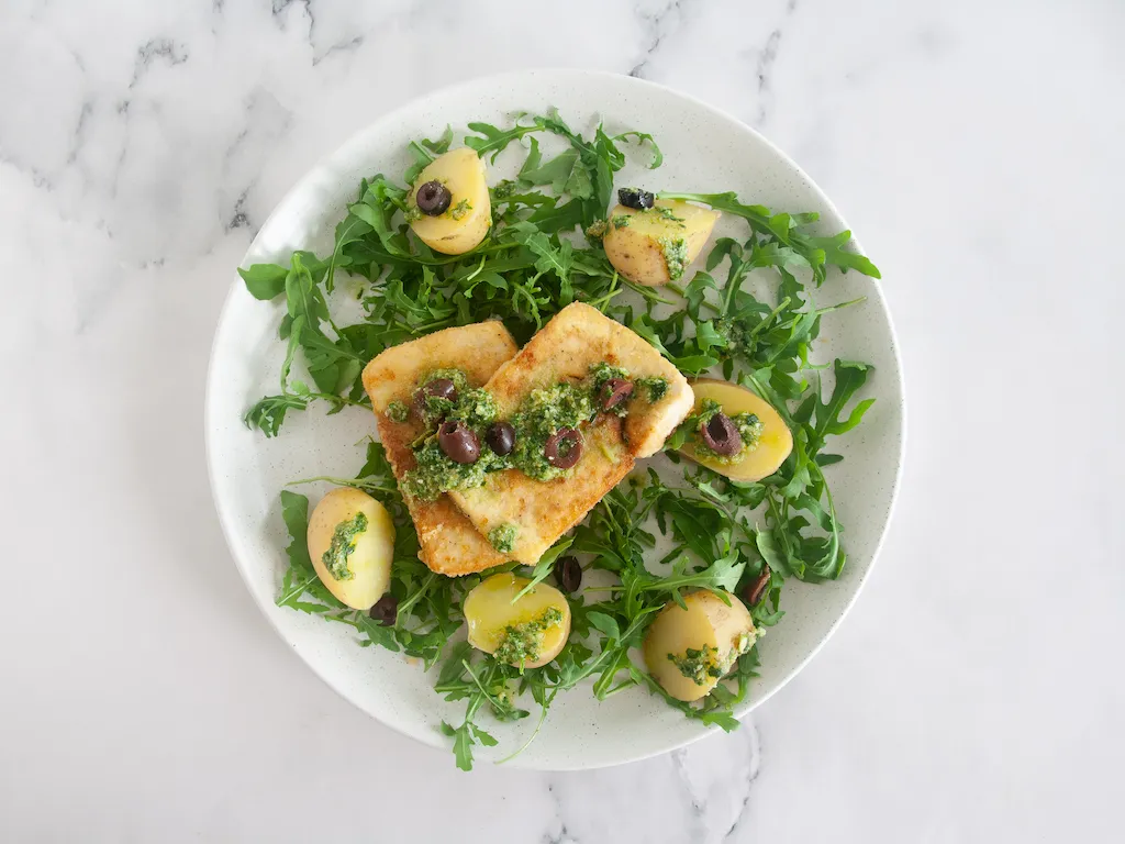 Escalopines de tofu en salsa verde
