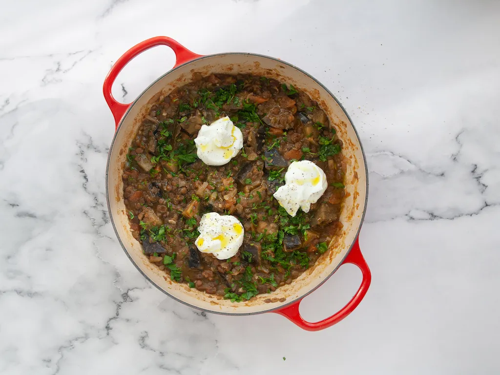 Tajine de berenjena y lentejas